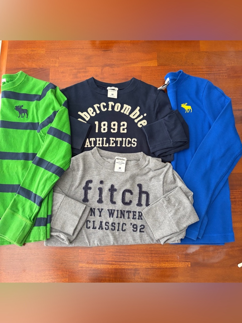 Boys Abercrombie Kids Long Sleeve T-Shirt Bundle of 4 Shirts, Thermal Medium